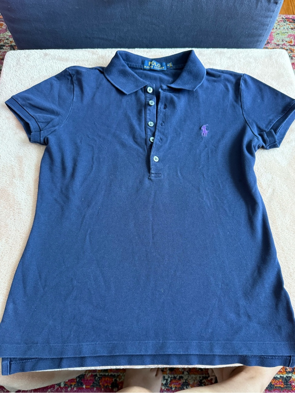 Polo Ralph Lauren Youth Kids Navy Blue Stretch Mesh Shirt Purple Pony Size M